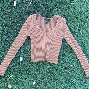 Brown ribbed V-Neck long sleeved sweater